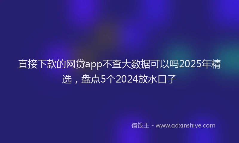 直接下款的网贷app不查大数据可以吗2025年精选，盘点5个2024放水口子