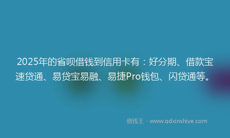 2025年的省呗借钱到信用卡有：好分期、借款宝速贷通、易贷宝易融、易捷Pro钱包、闪贷通等。