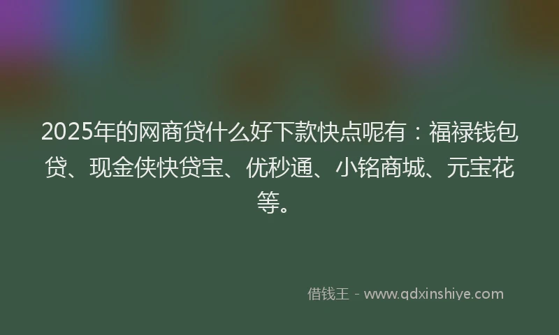 2025年的网商贷什么好下款快点呢有：福禄钱包贷、现金侠快贷宝、优秒通、小铭商城、元宝花等。