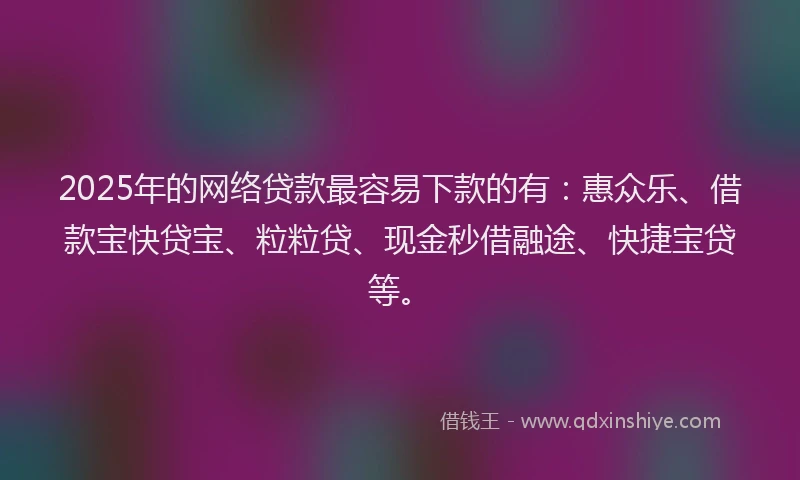 2025年的网络贷款最容易下款的有：惠众乐、借款宝快贷宝、粒粒贷、现金秒借融途、快捷宝贷等。