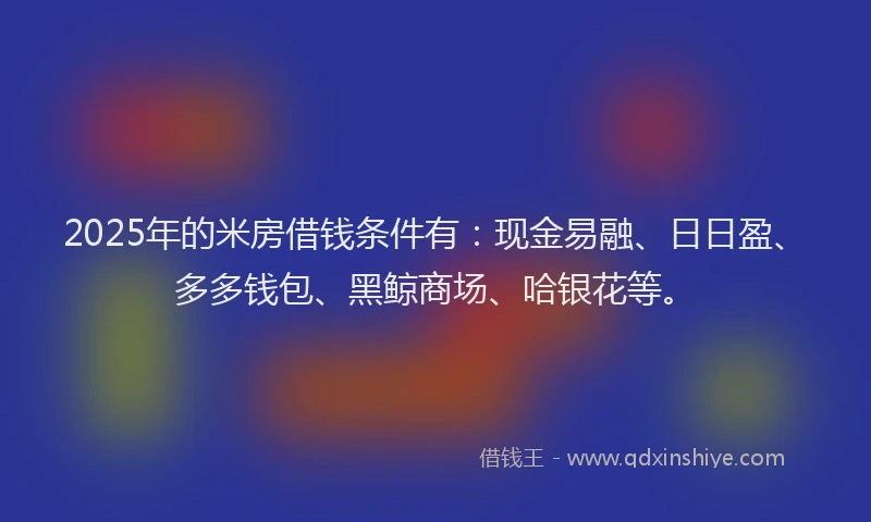 2025年的米房借钱条件有：现金易融、日日盈、多多钱包、黑鲸商场、哈银花等。