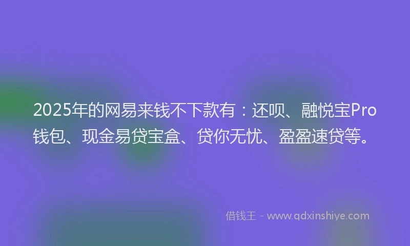 2025年的网易来钱不下款有：还呗、融悦宝Pro钱包、现金易贷宝盒、贷你无忧、盈盈速贷等。
