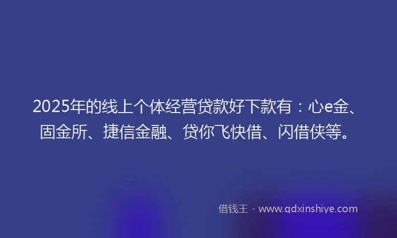 2025年的线上个体经营贷款好下款有：心e金、固金所、捷信金融、贷你飞快借、闪借侠等。