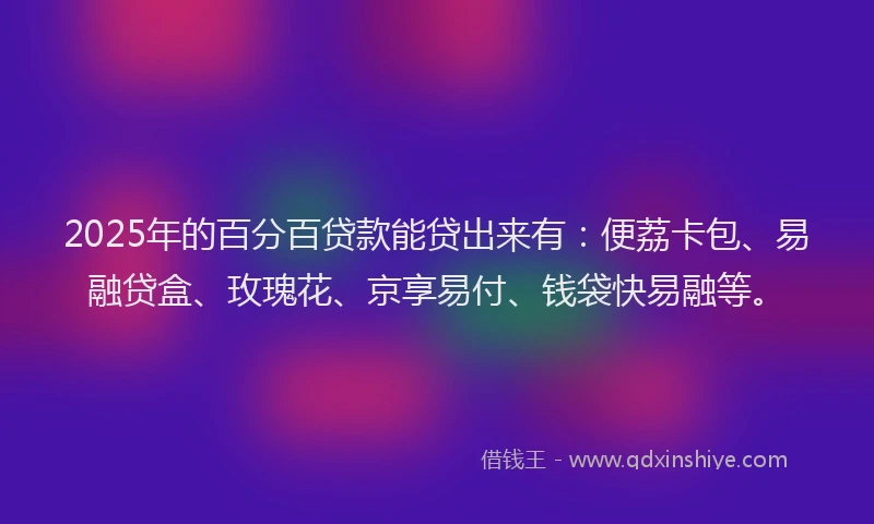2025年的百分百贷款能贷出来有：便荔卡包、易融贷盒、玫瑰花、京享易付、钱袋快易融等。