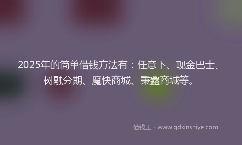 2025年的简单借钱方法有：任意下、现金巴士、树融分期、魔快商城、秉鑫商城等。