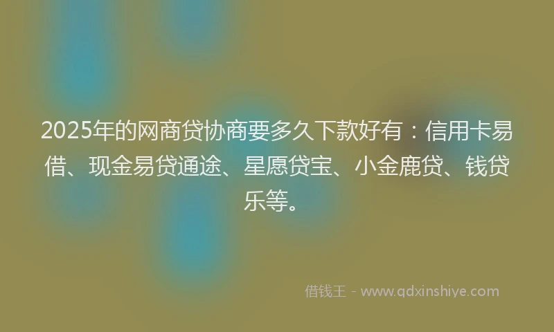 2025年的网商贷协商要多久下款好有：信用卡易借、现金易贷通途、星愿贷宝、小金鹿贷、钱贷乐等。