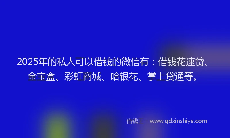 2025年的私人可以借钱的微信有：借钱花速贷、金宝盒、彩虹商城、哈银花、掌上贷通等。