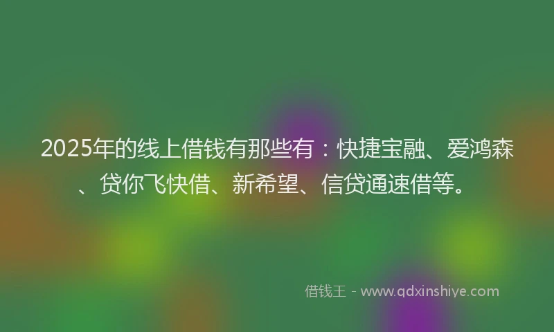 2025年的线上借钱有那些有：快捷宝融、爱鸿森、贷你飞快借、新希望、信贷通速借等。