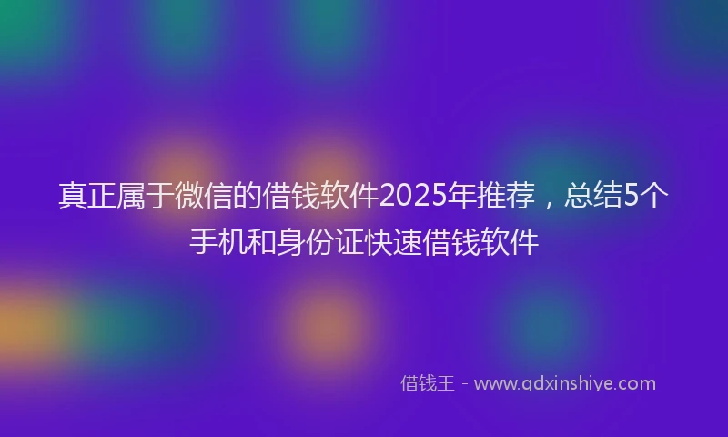 真正属于微信的借钱软件2025年推荐，总结5个手机和身份证快速借钱软件