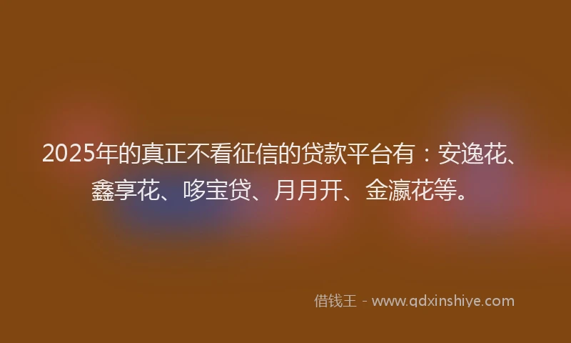 2025年的真正不看征信的贷款平台有：安逸花、鑫享花、哆宝贷、月月开、金瀛花等。