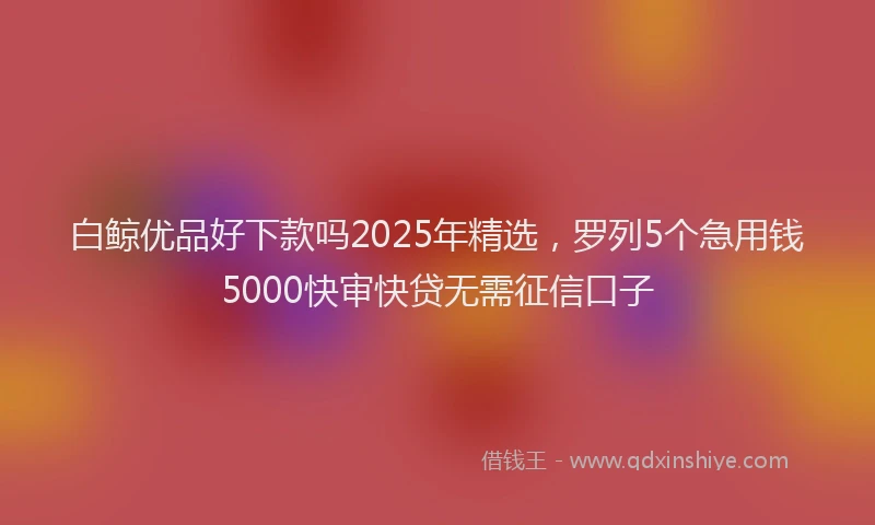 白鲸优品好下款吗2025年精选，罗列5个急用钱5000快审快贷无需征信口子
