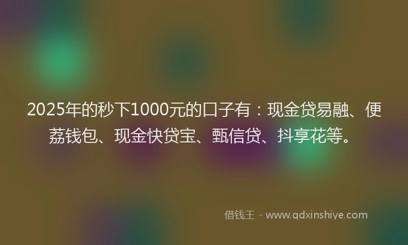 2025年的秒下1000元的口子有：现金贷易融、便荔钱包、现金快贷宝、甄信贷、抖享花等。