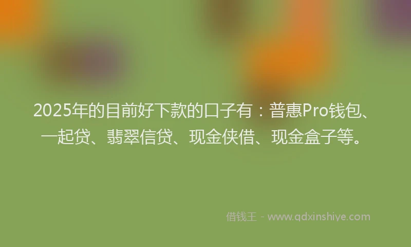 2025年的目前好下款的口子有：普惠Pro钱包、一起贷、翡翠信贷、现金侠借、现金盒子等。