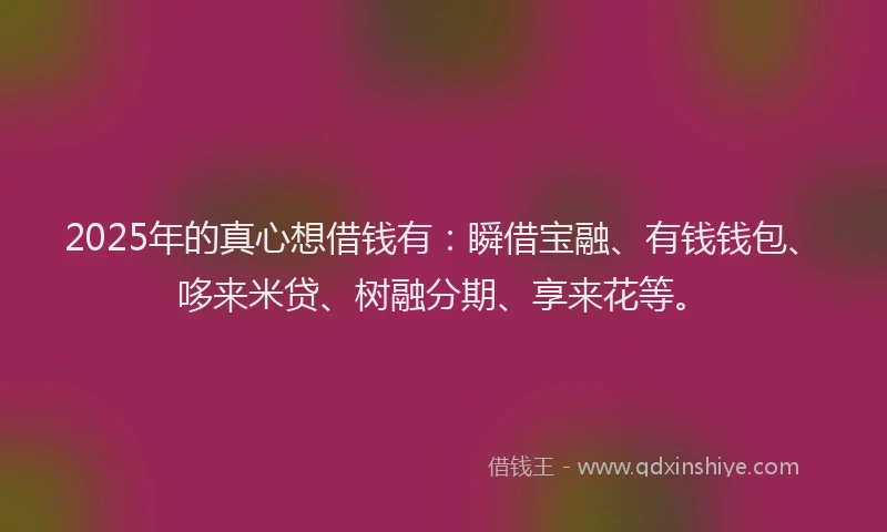 2025年的真心想借钱有：瞬借宝融、有钱钱包、哆来米贷、树融分期、享来花等。