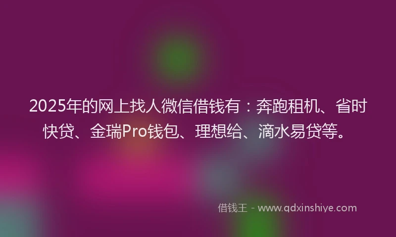 2025年的网上找人微信借钱有：奔跑租机、省时快贷、金瑞Pro钱包、理想给、滴水易贷等。