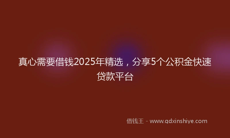 真心需要借钱2025年精选，分享5个公积金快速贷款平台