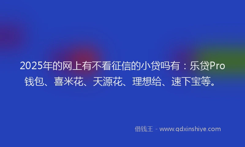2025年的网上有不看征信的小贷吗有：乐贷Pro钱包、喜米花、天源花、理想给、速下宝等。