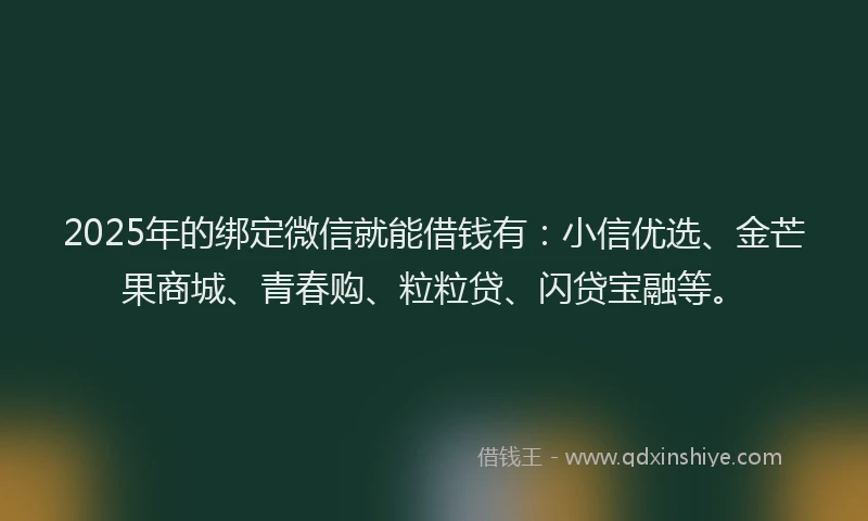 2025年的绑定微信就能借钱有：小信优选、金芒果商城、青春购、粒粒贷、闪贷宝融等。