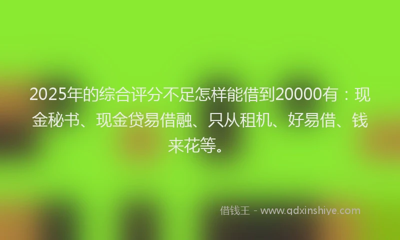 2025年的综合评分不足怎样能借到20000有：现金秘书、现金贷易借融、只从租机、好易借、钱来花等。