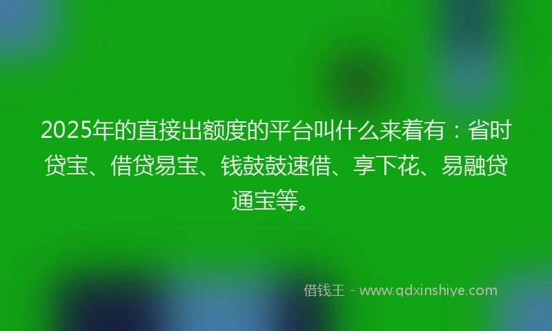 2025年的直接出额度的平台叫什么来着有：省时贷宝、借贷易宝、钱鼓鼓速借、享下花、易融贷通宝等。
