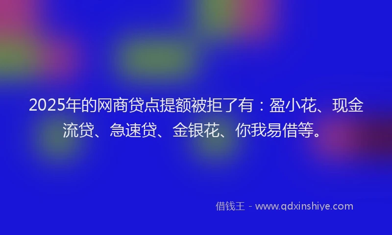 2025年的网商贷点提额被拒了有：盈小花、现金流贷、急速贷、金银花、你我易借等。