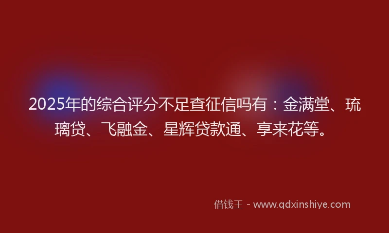 2025年的综合评分不足查征信吗有：金满堂、琉璃贷、飞融金、星辉贷款通、享来花等。