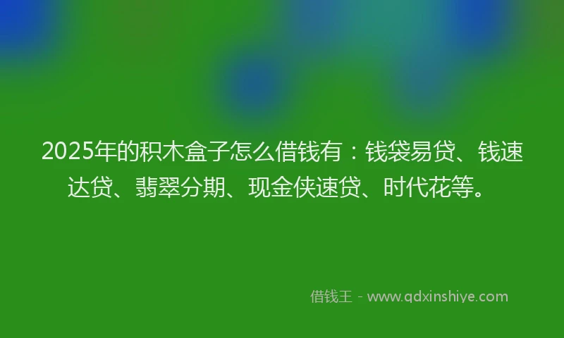 2025年的积木盒子怎么借钱有：钱袋易贷、钱速达贷、翡翠分期、现金侠速贷、时代花等。