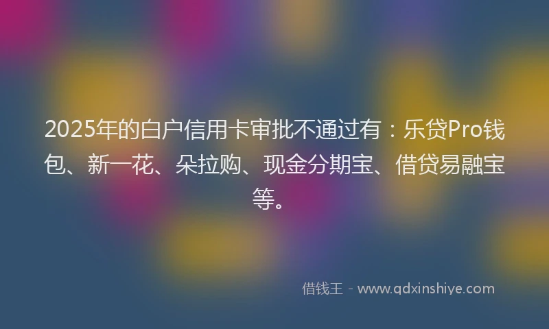 2025年的白户信用卡审批不通过有：乐贷Pro钱包、新一花、朵拉购、现金分期宝、借贷易融宝等。
