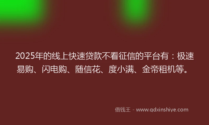 2025年的线上快速贷款不看征信的平台有：极速易购、闪电购、随信花、度小满、金帝租机等。