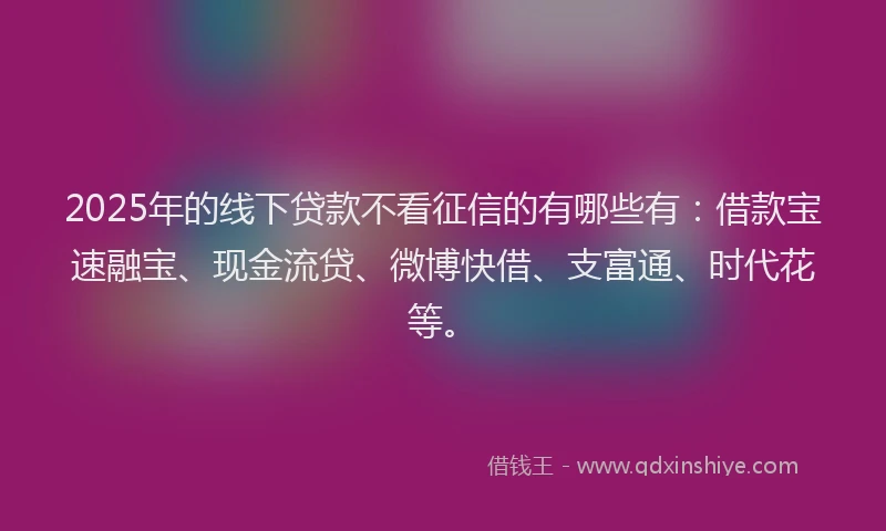 2025年的线下贷款不看征信的有哪些有：借款宝速融宝、现金流贷、微博快借、支富通、时代花等。