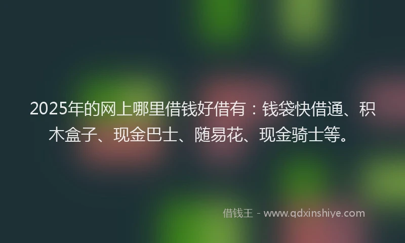 2025年的网上哪里借钱好借有：钱袋快借通、积木盒子、现金巴士、随易花、现金骑士等。