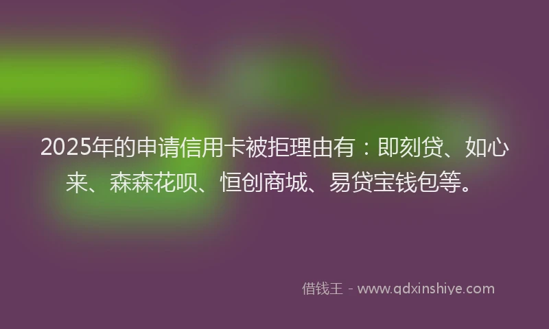 2025年的申请信用卡被拒理由有：即刻贷、如心来、森森花呗、恒创商城、易贷宝钱包等。