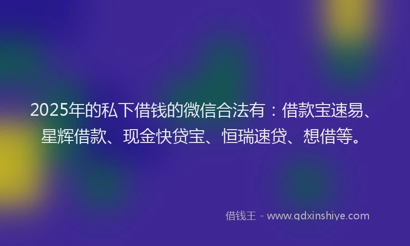 2025年的私下借钱的微信合法有：借款宝速易、星辉借款、现金快贷宝、恒瑞速贷、想借等。