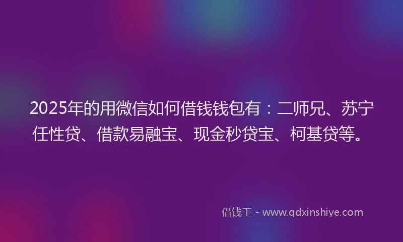 2025年的用微信如何借钱钱包有：二师兄、苏宁任性贷、借款易融宝、现金秒贷宝、柯基贷等。