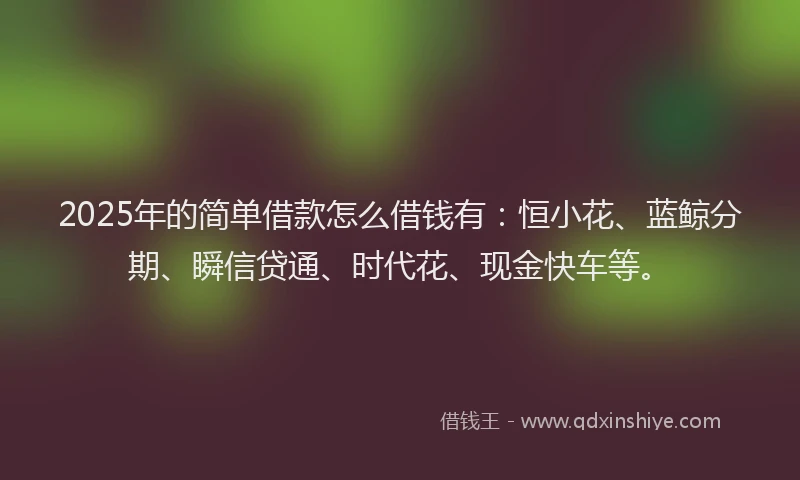 2025年的简单借款怎么借钱有：恒小花、蓝鲸分期、瞬信贷通、时代花、现金快车等。