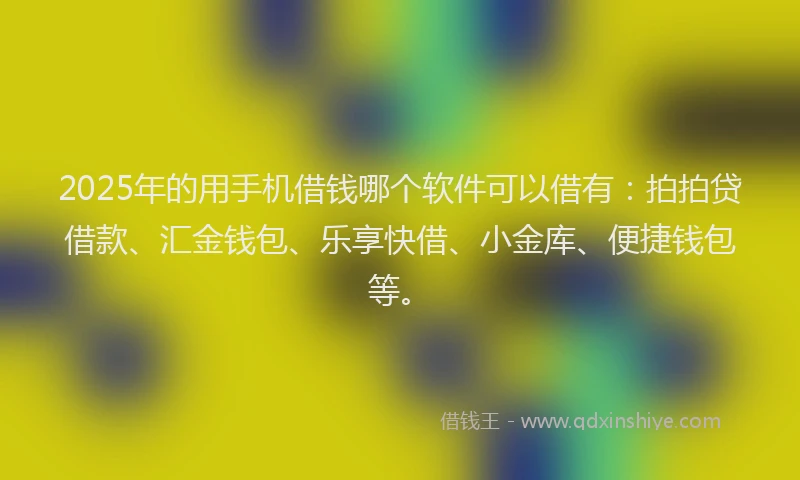 2025年的用手机借钱哪个软件可以借有：拍拍贷借款、汇金钱包、乐享快借、小金库、便捷钱包等。