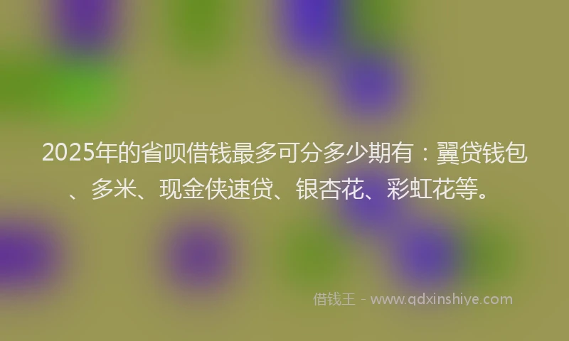 2025年的省呗借钱最多可分多少期有：翼贷钱包、多米、现金侠速贷、银杏花、彩虹花等。