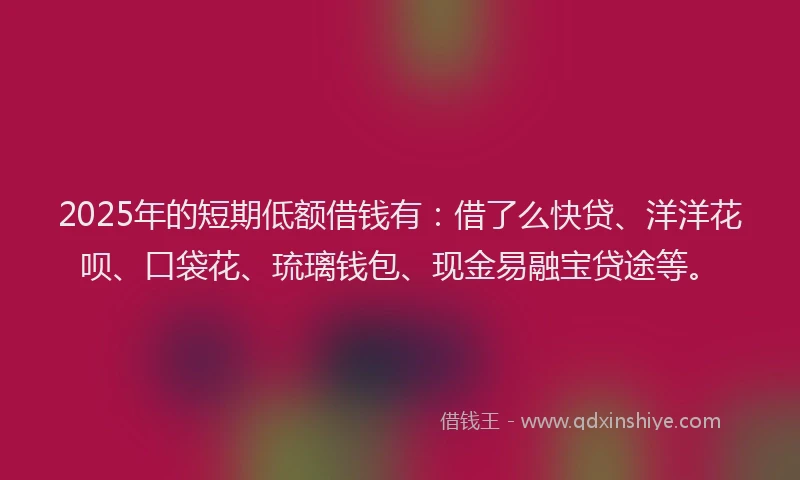 2025年的短期低额借钱有：借了么快贷、洋洋花呗、口袋花、琉璃钱包、现金易融宝贷途等。