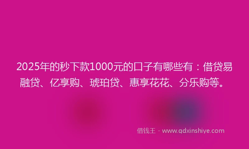 2025年的秒下款1000元的口子有哪些有：借贷易融贷、亿享购、琥珀贷、惠享花花、分乐购等。