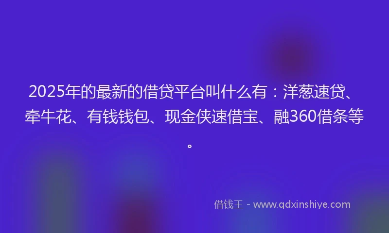 2025年的最新的借贷平台叫什么有：洋葱速贷、牵牛花、有钱钱包、现金侠速借宝、融360借条等。