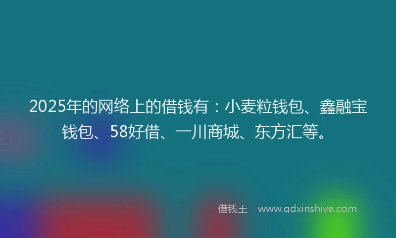 2025年的网络上的借钱有：小麦粒钱包、鑫融宝钱包、58好借、一川商城、东方汇等。