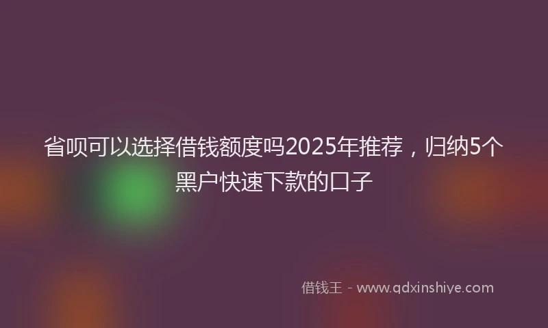 省呗可以选择借钱额度吗2025年推荐，归纳5个黑户快速下款的口子