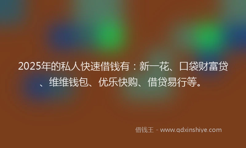 2025年的私人快速借钱有：新一花、口袋财富贷、维维钱包、优乐快购、借贷易行等。