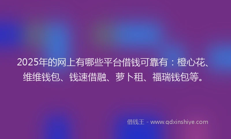 2025年的网上有哪些平台借钱可靠有：橙心花、维维钱包、钱速借融、萝卜租、福瑞钱包等。
