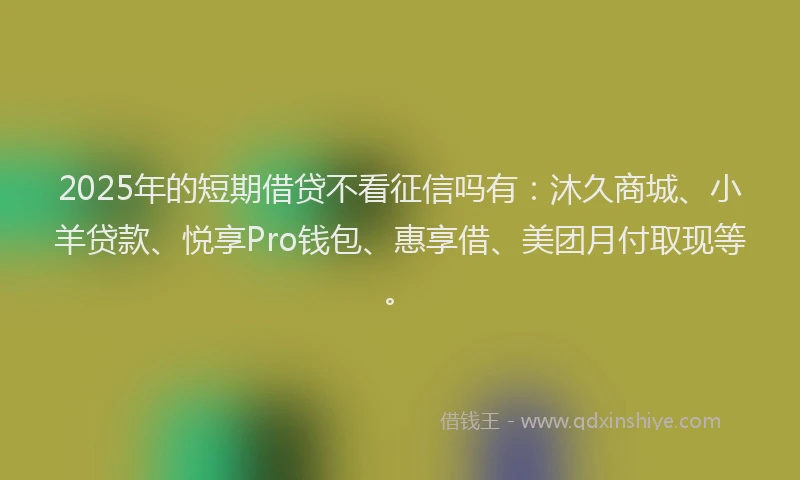 2025年的短期借贷不看征信吗有：沐久商城、小羊贷款、悦享Pro钱包、惠享借、美团月付取现等。