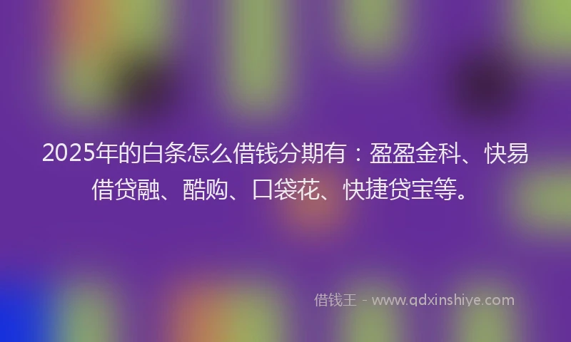 2025年的白条怎么借钱分期有：盈盈金科、快易借贷融、酷购、口袋花、快捷贷宝等。
