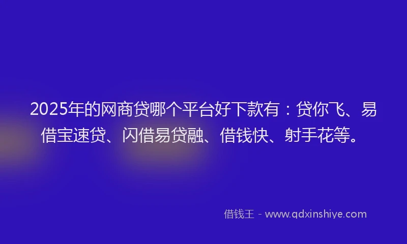 2025年的网商贷哪个平台好下款有：贷你飞、易借宝速贷、闪借易贷融、借钱快、射手花等。