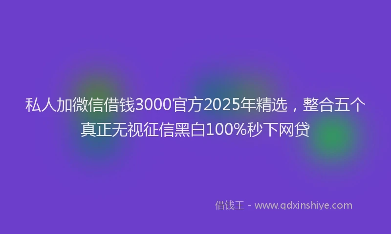 私人加微信借钱3000官方2025年精选，整合五个真正无视征信黑白100%秒下网贷