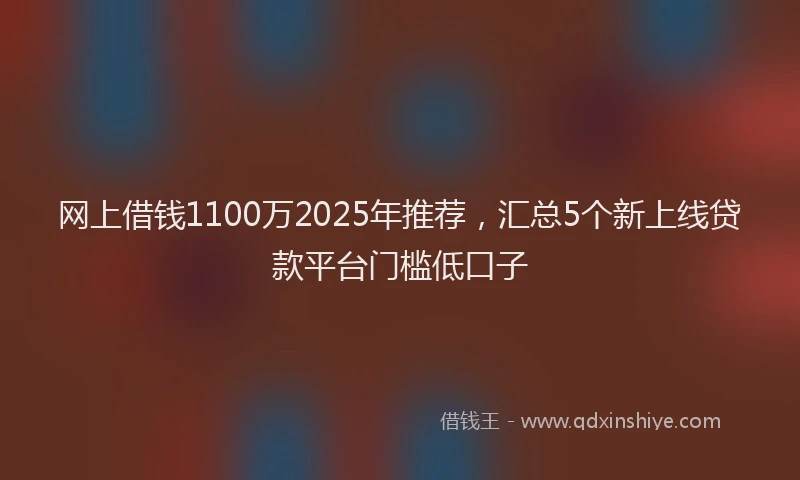 网上借钱1100万2025年推荐，汇总5个新上线贷款平台门槛低口子