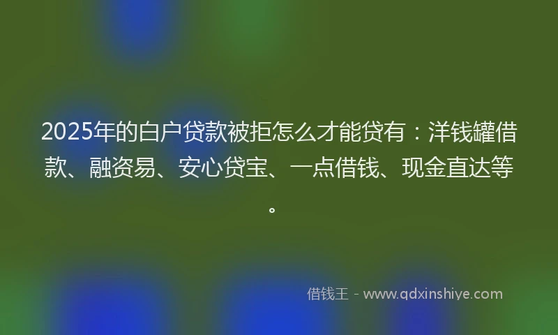 2025年的白户贷款被拒怎么才能贷有：洋钱罐借款、融资易、安心贷宝、一点借钱、现金直达等。